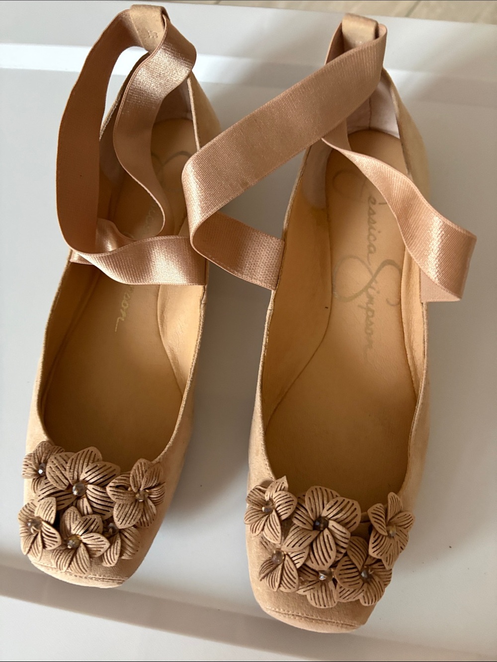 Jessica Simpson Nude Floral Ballet Flats with Ankle Tie